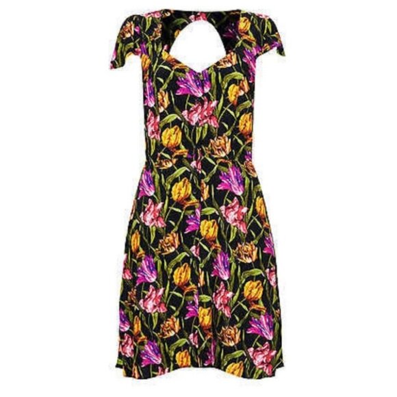 Topshop Tulip Print Tea Dress Open Back Mini Size 4 Floral Flutter Sleeve Boho - Picture 11 of 11